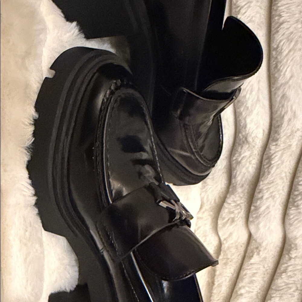 DKNY Glossy Black Platform Loafers - Picture 8 of 9